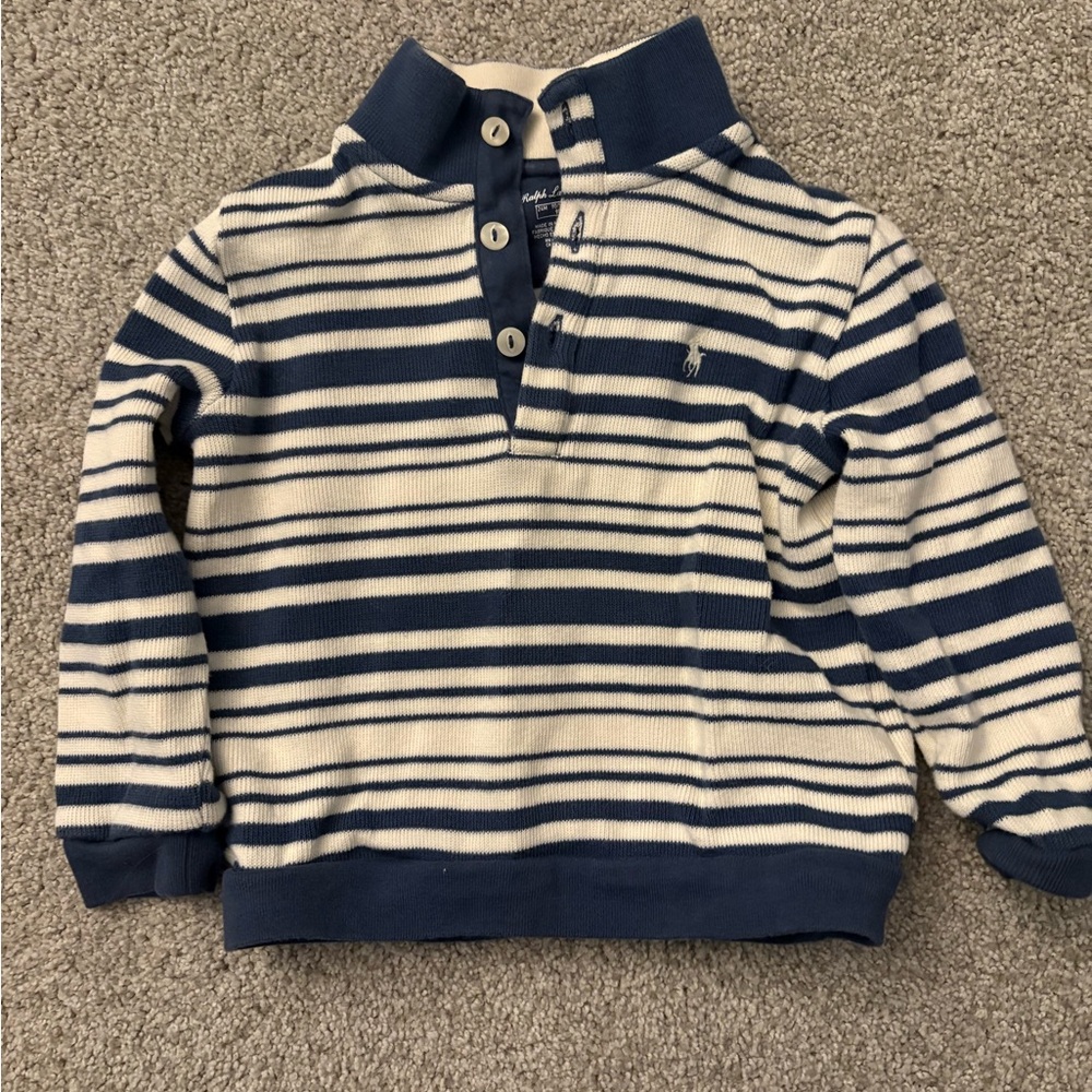 Ralph Lauren Navy and Cream Striped Kids Sweater